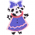 C1: Dress Understitch---White(Isacord 40 #1002)
C2: Bow Understitch---White(Isacord 40 #1002)
C3: Head, Arms & Legs---White(Isacord 40 #1002)
C4: Spots---Black(Isacord 40 #1234)
C5: Bow Tackdown---Winter Sky(Isacord 40