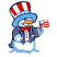 C1: Snowman, Vest, Coat Facings, Stars, & Stripes---White(Isacord 40 #1002)&#13;&#10;C2: Snow Shading & Hat Brim---Crystal Blue(Isacord 40 #1249)&#13;&#10;C3: Nose---Goldenrod(Isacord 40 #1137)&#13;&#10;C4: Bow Tie & Buttons---Blossom(Isacord 40 #1257)&#1