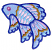 C1: Head & Fins---Oxford(Isacord 40 #1222)
C2: Body, Head & Finds Fade---Alexis Blue(Isacord 40 #1252)
C3: Gill,  Spot & Eye---Aura(Isacord 40 #1111)
C4: Fin Stripes---River Mist(Isacord 40 #1248)
C5: Fin Stripes---Lave