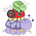C1: Grass---Lima Bean(Isacord 40 #1177)
C2: Beetle Stomach---Parchment(Isacord 40 #1066)
C3: Spots, Feet & Head---Stainless(Isacord 40 #1193)
C4: Shell---Amethyst Frost(Isacord 40 #1254)
C5: Lady Bug Stomach---Spanish M