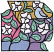 C1: Dk. Pink
C2: Dk. Yellow
C3: Purple
C4: Blue
C5: Lt. Green
C6: Lt. Blue
C7: White
C8: Pink
C9: Black