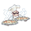CHEF WITH TWO PIZZAS