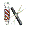 BARBER POLE, SCISSORS, & COMB