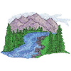 MOUNTAINS, WATER, AND PINE TREES